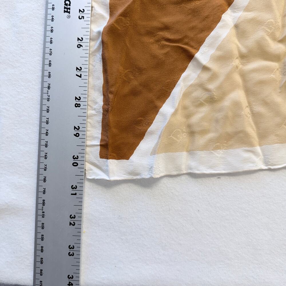 Vintage Christian Dior Silk Scarf Monogram Jacquard Geometric Brown Black 30x32 - Picture 6 of 8